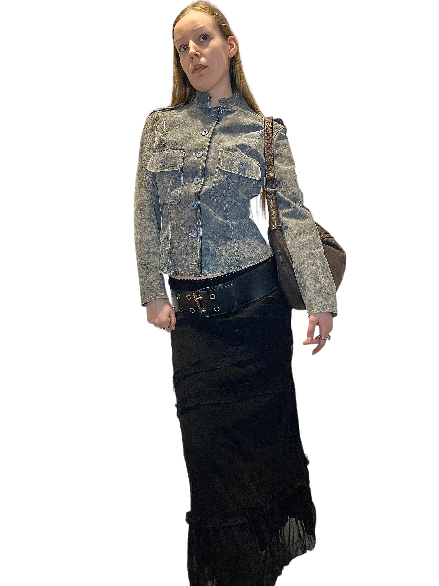 90s Vintage Mesh Ruffle Maxi Skirt (M)