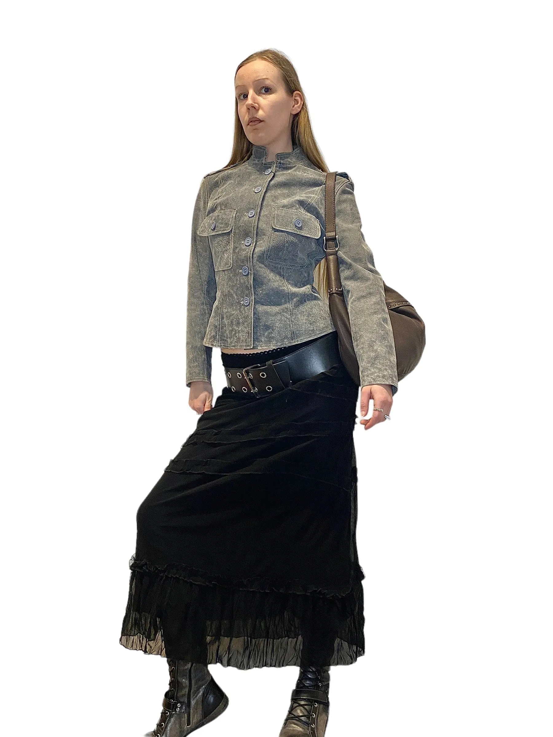 90s Vintage Mesh Ruffle Maxi Skirt (M)