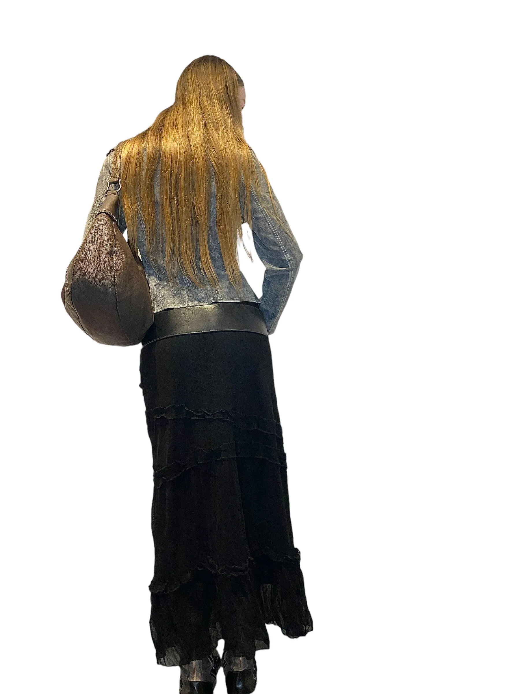 90s Vintage Mesh Ruffle Maxi Skirt (M)