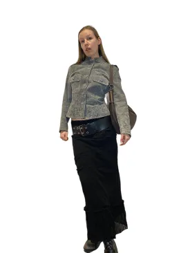 90s Vintage Mesh Ruffle Maxi Skirt (M)