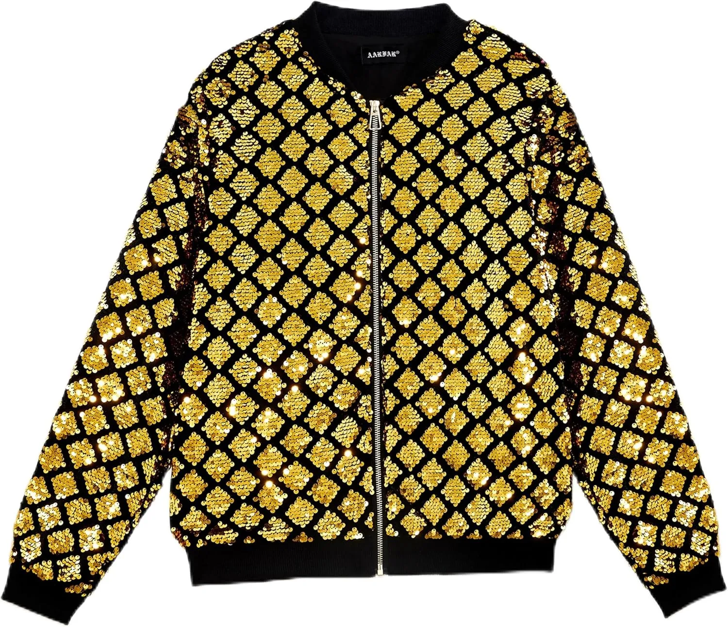 A ARFAR Women Sequin Jackets Plaid Collar Glitter Varsity Hoodie Sparkly Coat Party Outwear Ladies Shiny Cloth