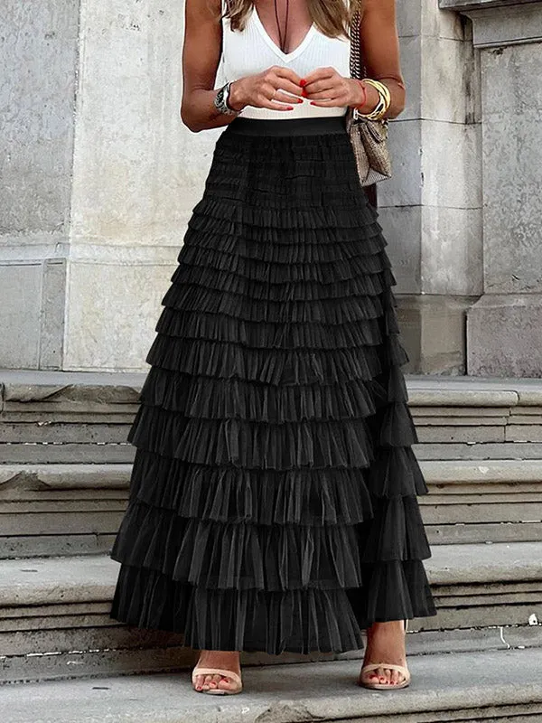 A-Line High Waisted Solid Color Tulle Skirts