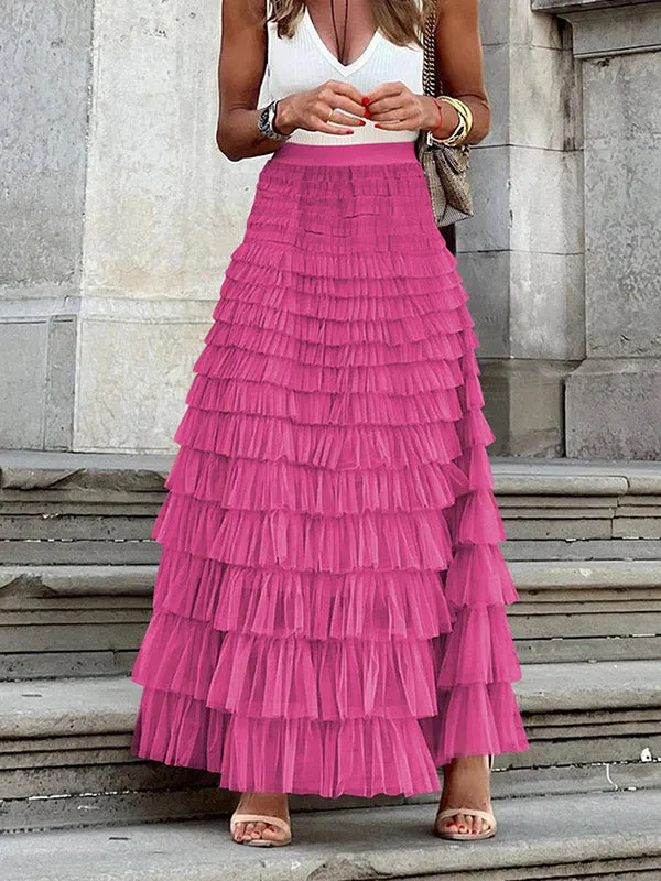 A-Line High Waisted Solid Color Tulle Skirts