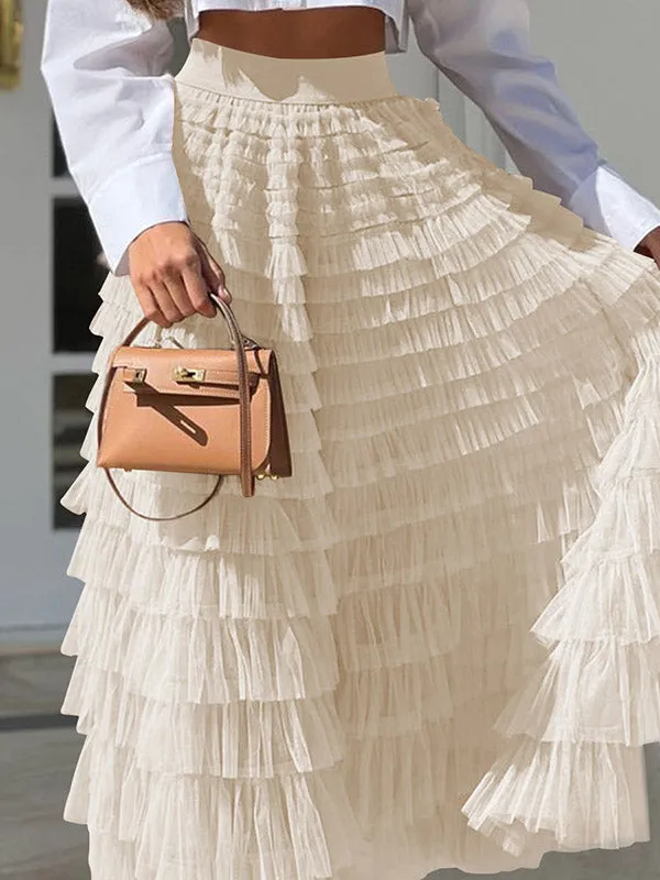 A-Line High Waisted Solid Color Tulle Skirts