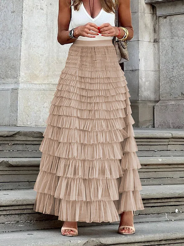 A-Line High Waisted Solid Color Tulle Skirts