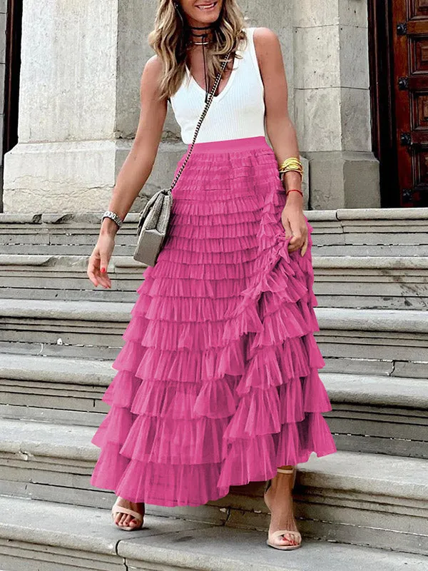 A-Line High Waisted Solid Color Tulle Skirts