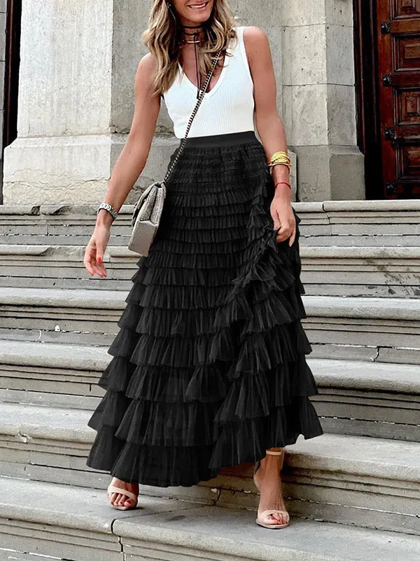 A-Line High Waisted Solid Color Tulle Skirts