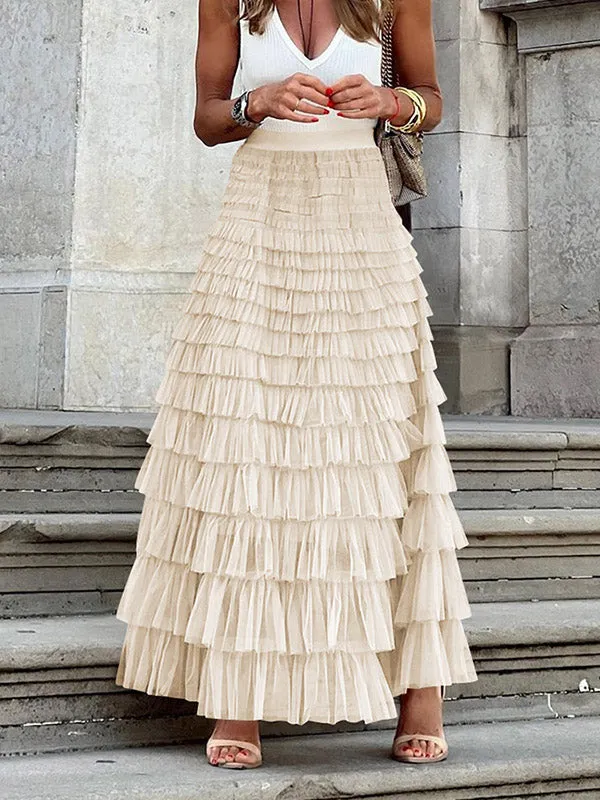 A-Line High Waisted Solid Color Tulle Skirts