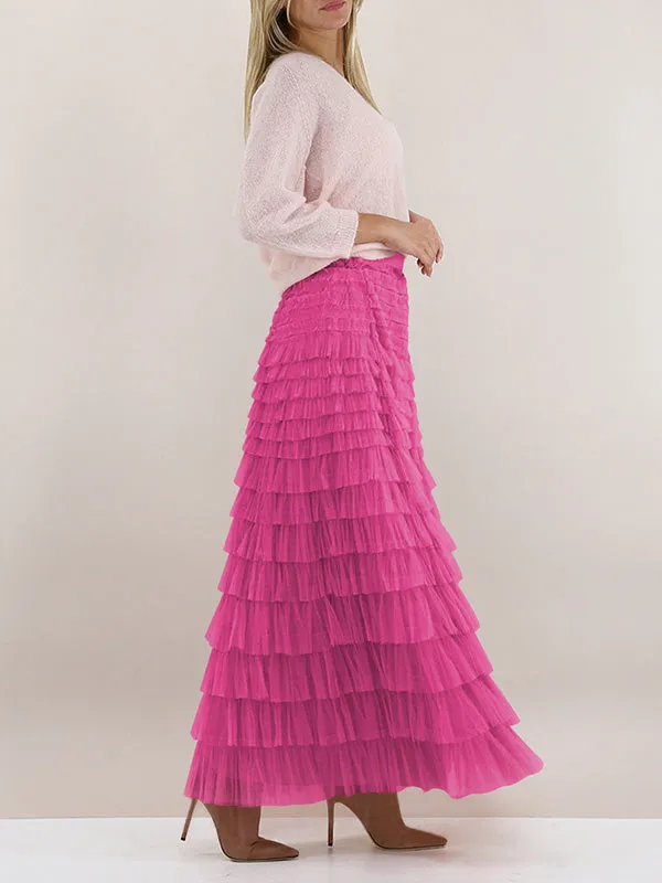 A-Line High Waisted Solid Color Tulle Skirts