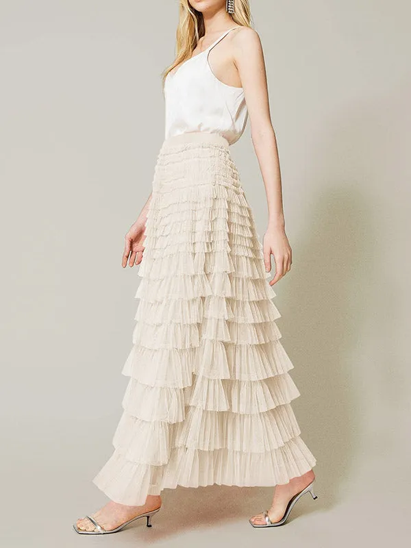 A-Line High Waisted Solid Color Tulle Skirts