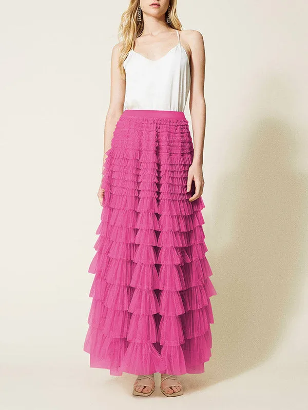 A-Line High Waisted Solid Color Tulle Skirts