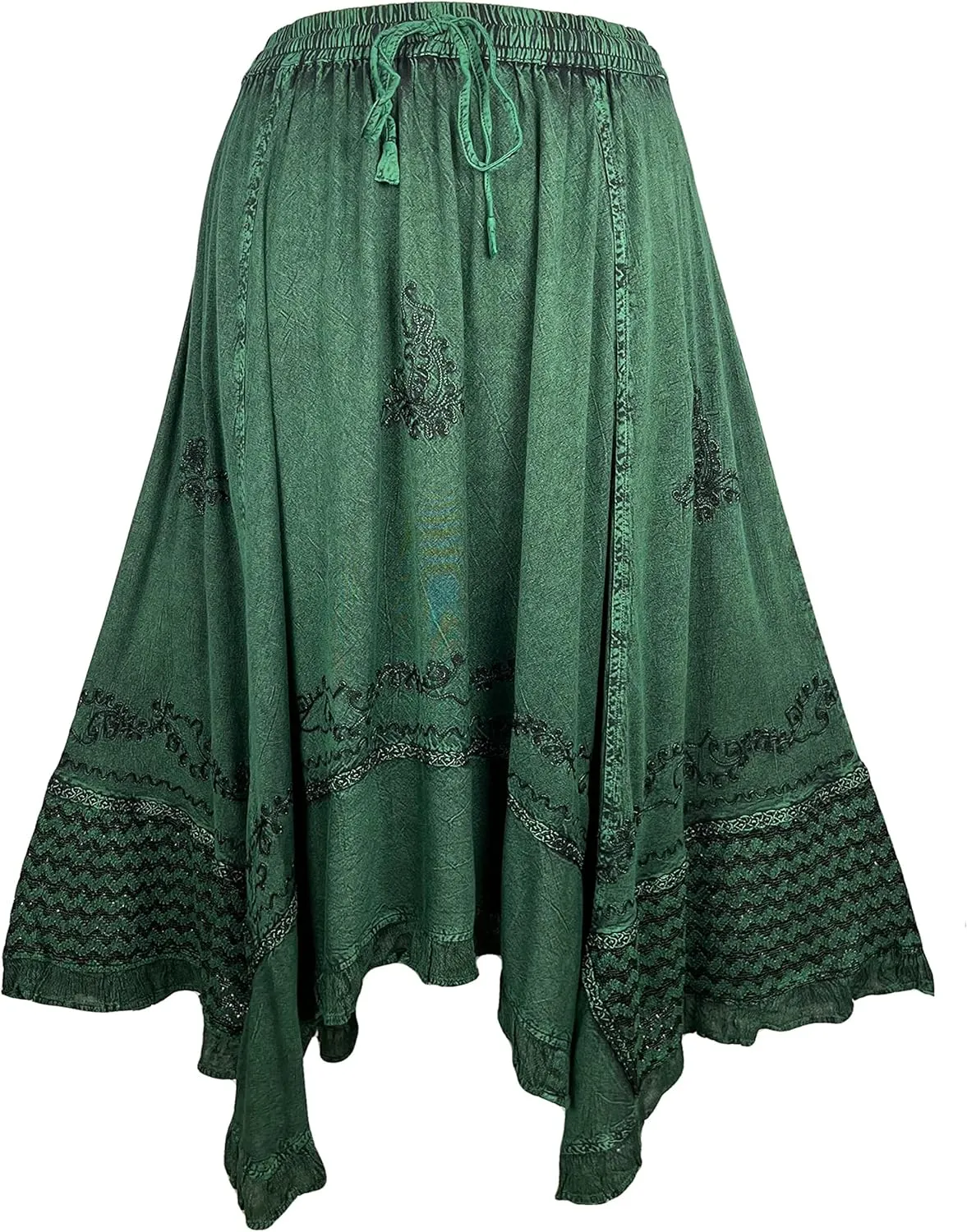 Agan Traders 2025 Spring Women's Flowy Handkerchief Hemline Midi Maxi Skirts for Women - Gypsy Embroidered Ruffle Long Skirts