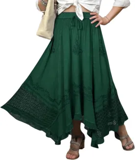 Agan Traders 2025 Spring Women's Flowy Handkerchief Hemline Midi Maxi Skirts for Women - Gypsy Embroidered Ruffle Long Skirts