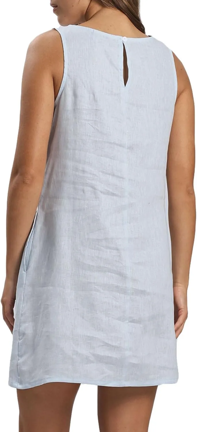 Amazhiyu Women's 100% Linen Summer Casual Sleeveless Crewneck Tank Mini Dresses