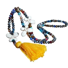 Amorar Elegant sweater chain necklace Bohemian necklace colourful crystal bead cord chain long women's necklace with tassel pendant long sweater chain necklace for women yellow