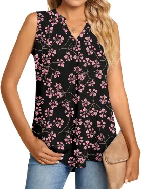 Anyhold Women's Chiffon Tank Tops Sleeveless V Neck Blouse Dressy Casual Tops Office Work Shirts