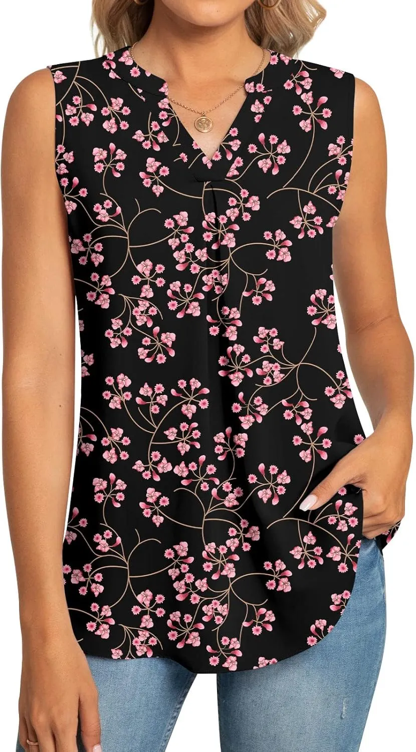 Anyhold Women's Chiffon Tank Tops Sleeveless V Neck Blouse Dressy Casual Tops Office Work Shirts