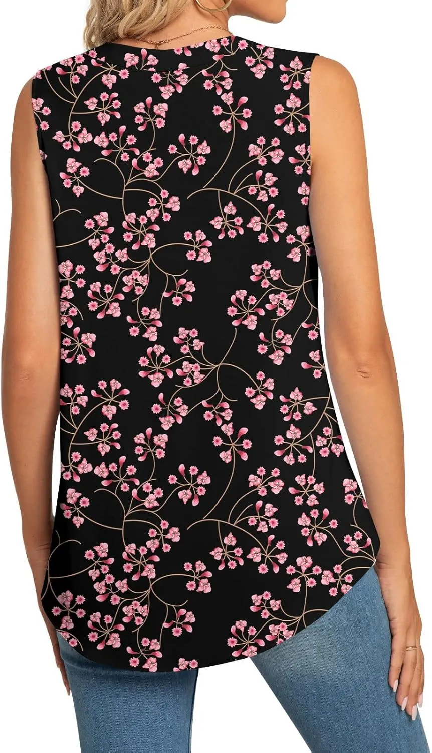 Anyhold Women's Chiffon Tank Tops Sleeveless V Neck Blouse Dressy Casual Tops Office Work Shirts