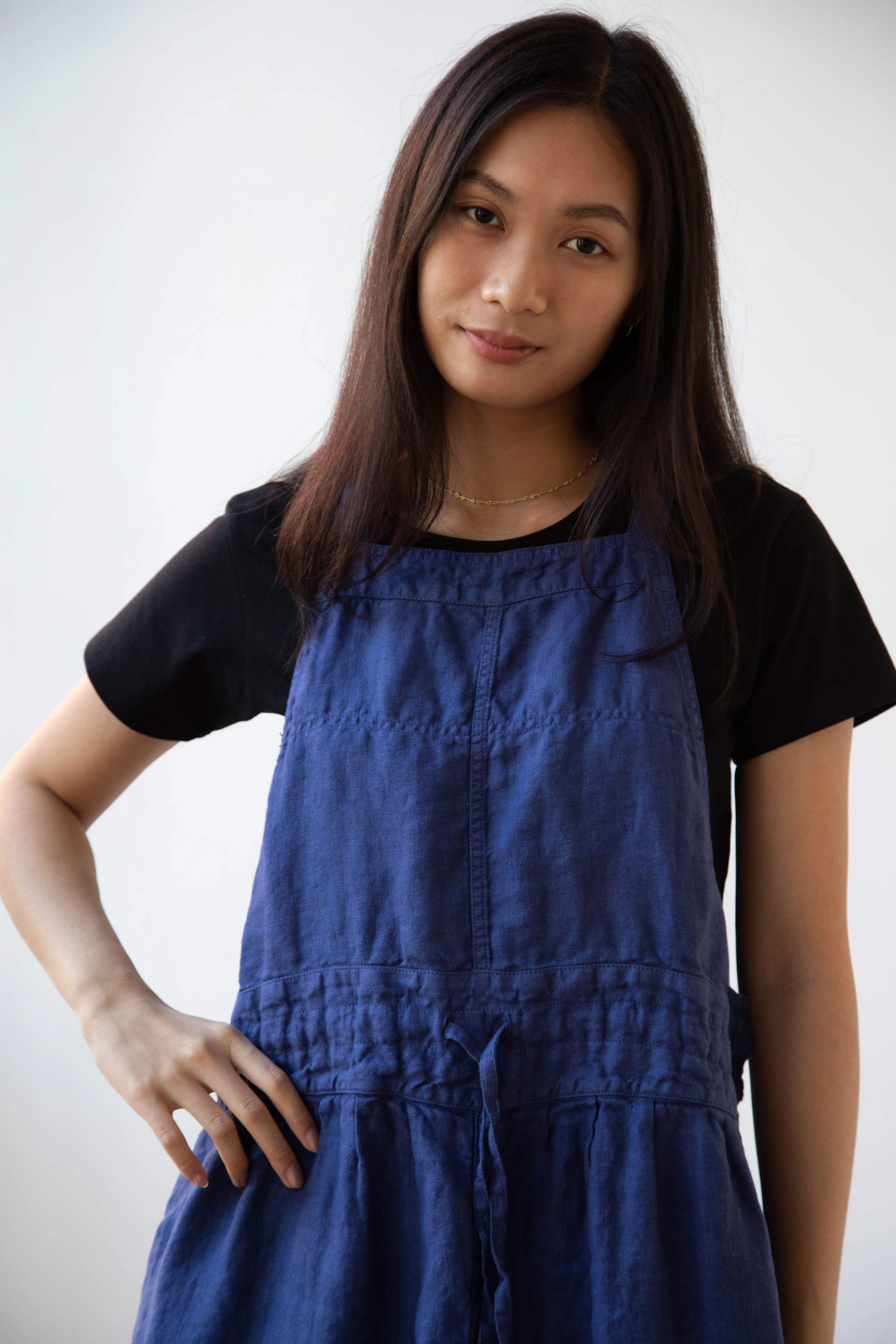 Armen | Linen Apron Dress in Blue