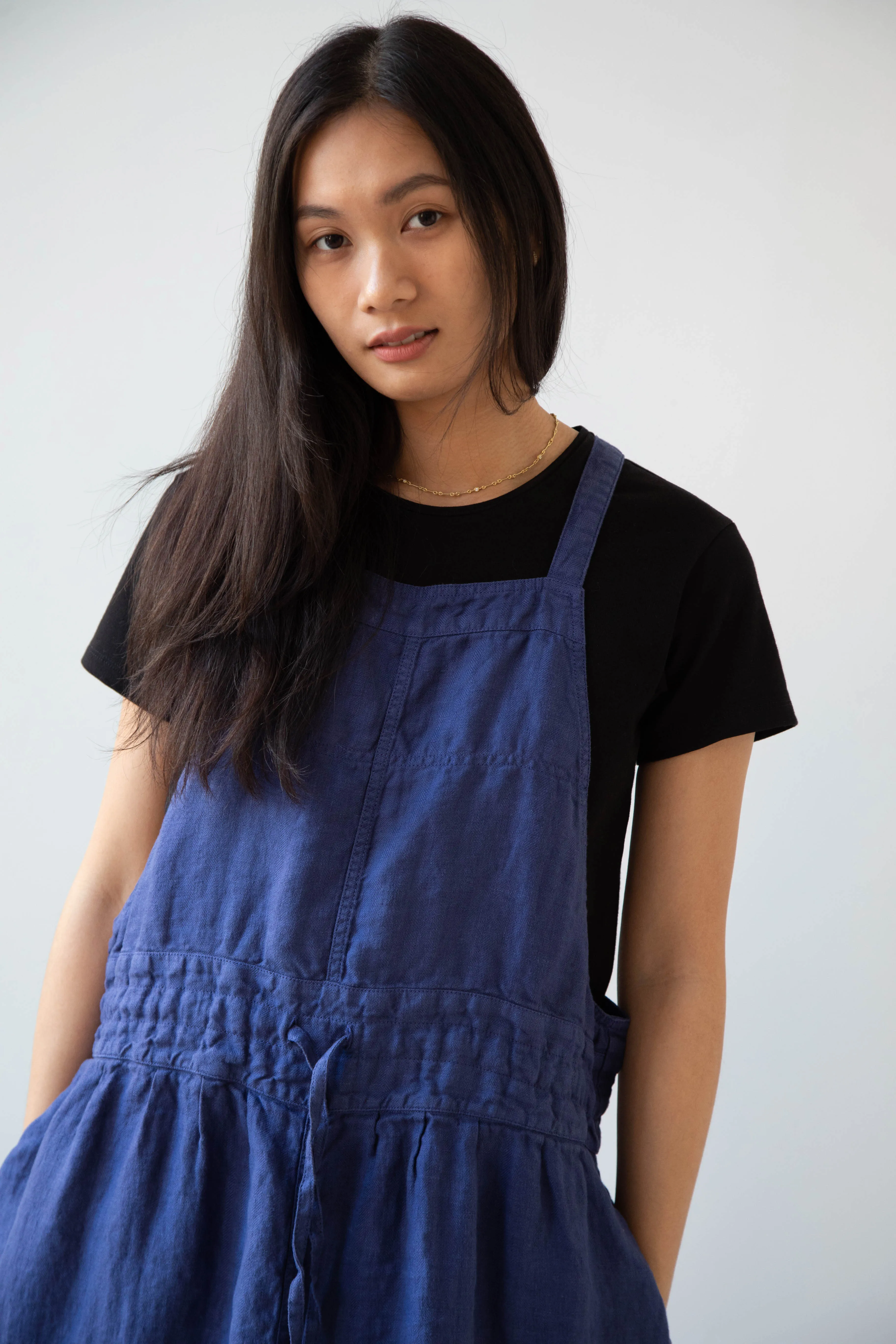 Armen | Linen Apron Dress in Blue