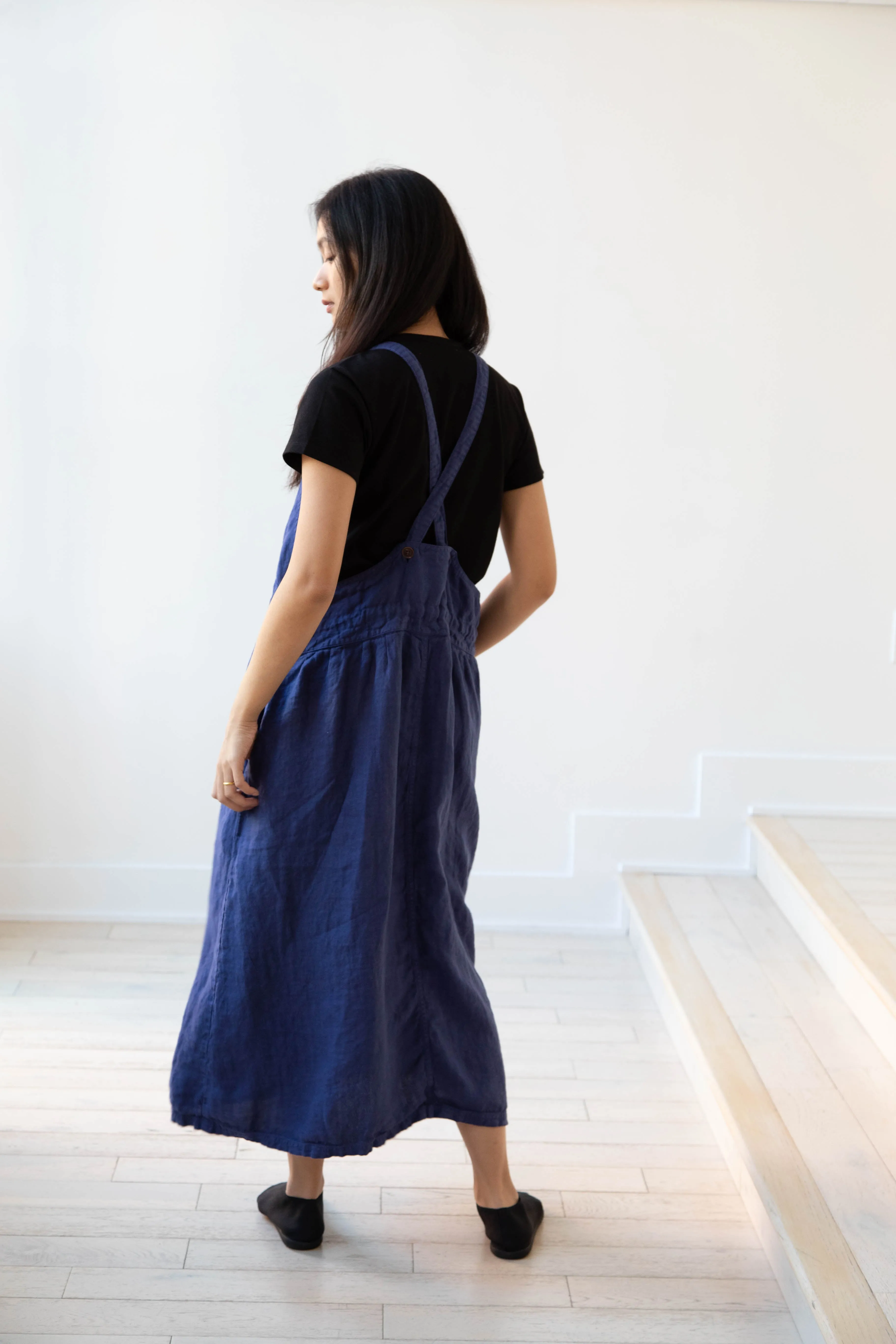 Armen | Linen Apron Dress in Blue