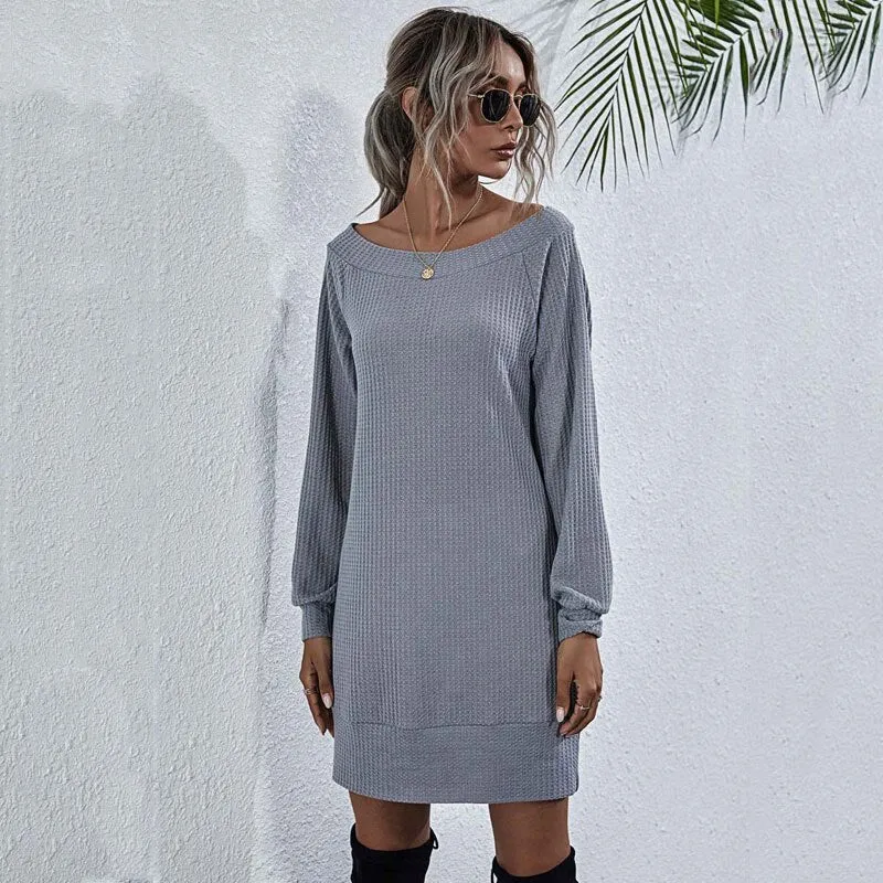 Autumn Knitted Dress Women Off Shoulder Sweater Dress Ladies