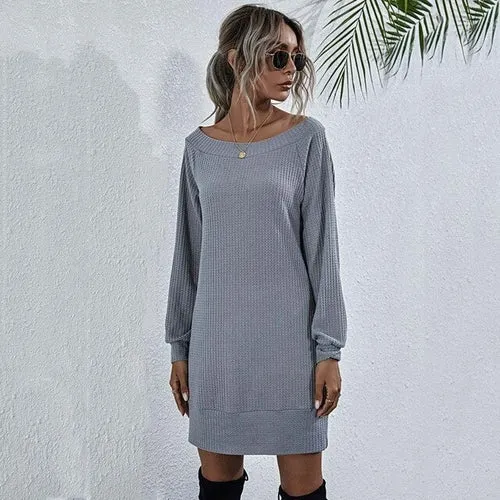 Autumn Knitted Dress Women Off Shoulder Sweater Dress Ladies