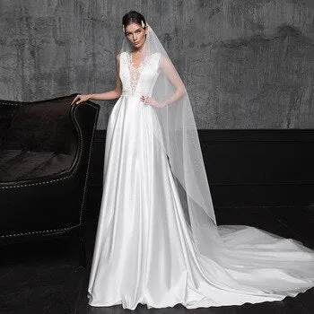 Beading Lace Satin Sheath Wedding Gowns