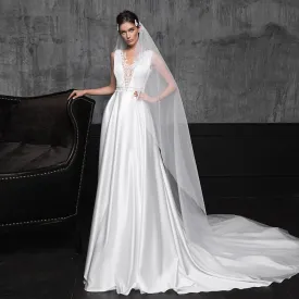 Beading Lace Satin Sheath Wedding Gowns