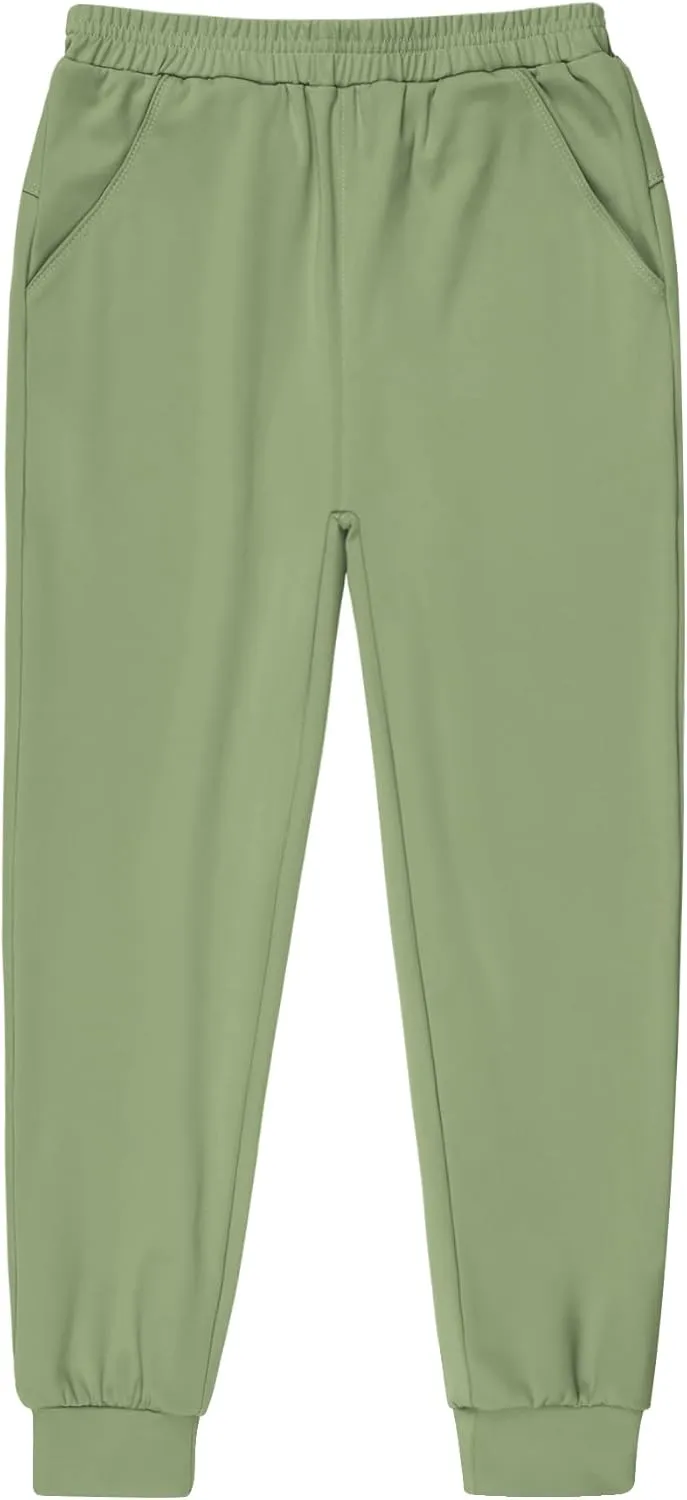 BIG ELEPHANT Girls Quick Dry Active Athletic Joggers, Kids Pull-on Lounge Joggers with Pocket