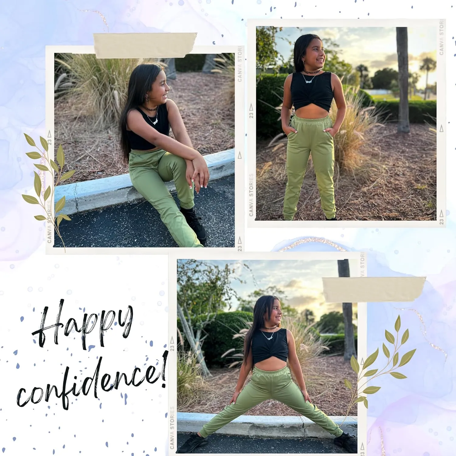 BIG ELEPHANT Girls Quick Dry Active Athletic Joggers, Kids Pull-on Lounge Joggers with Pocket