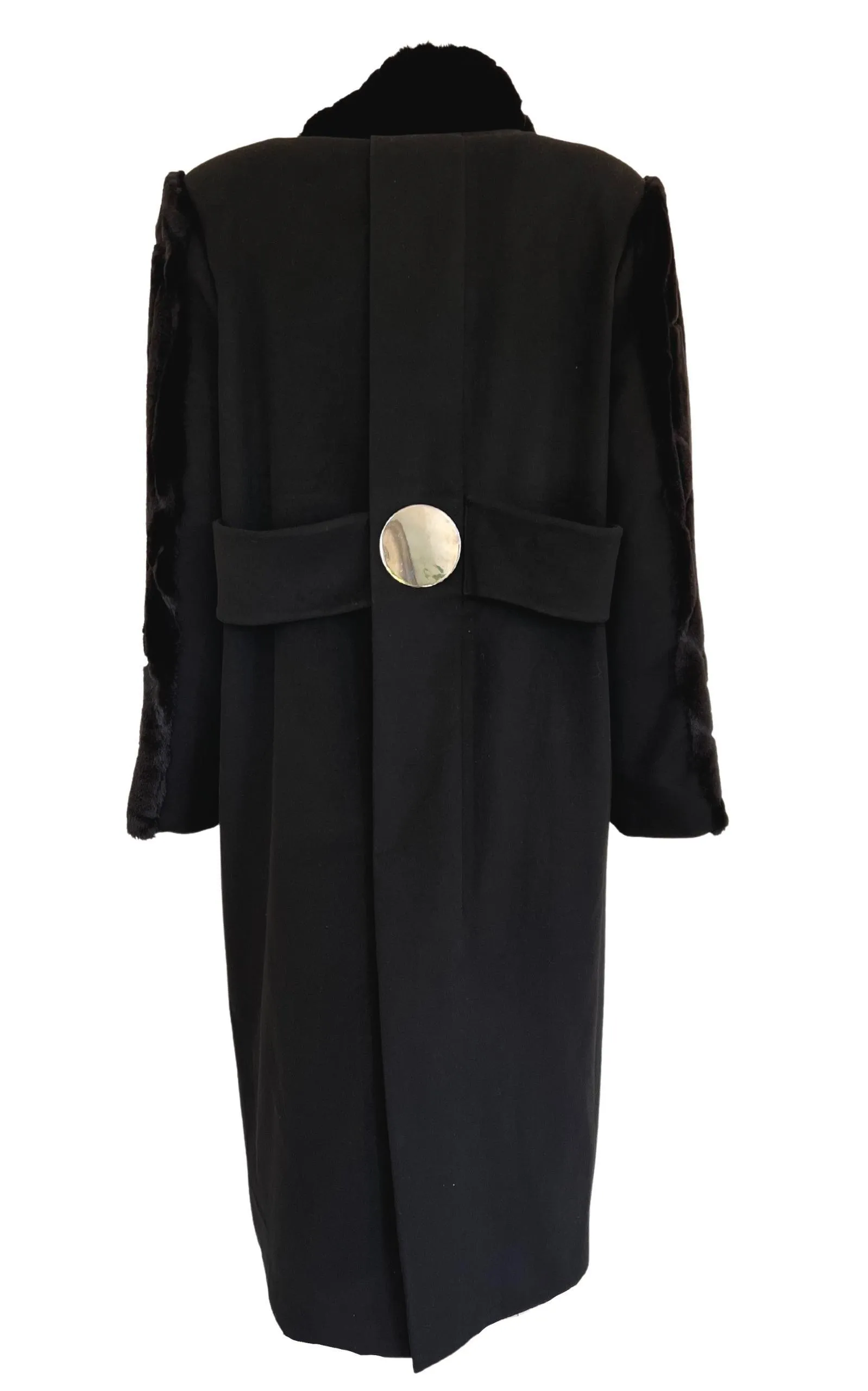 Black Faux Fur Details Long Trench Coat