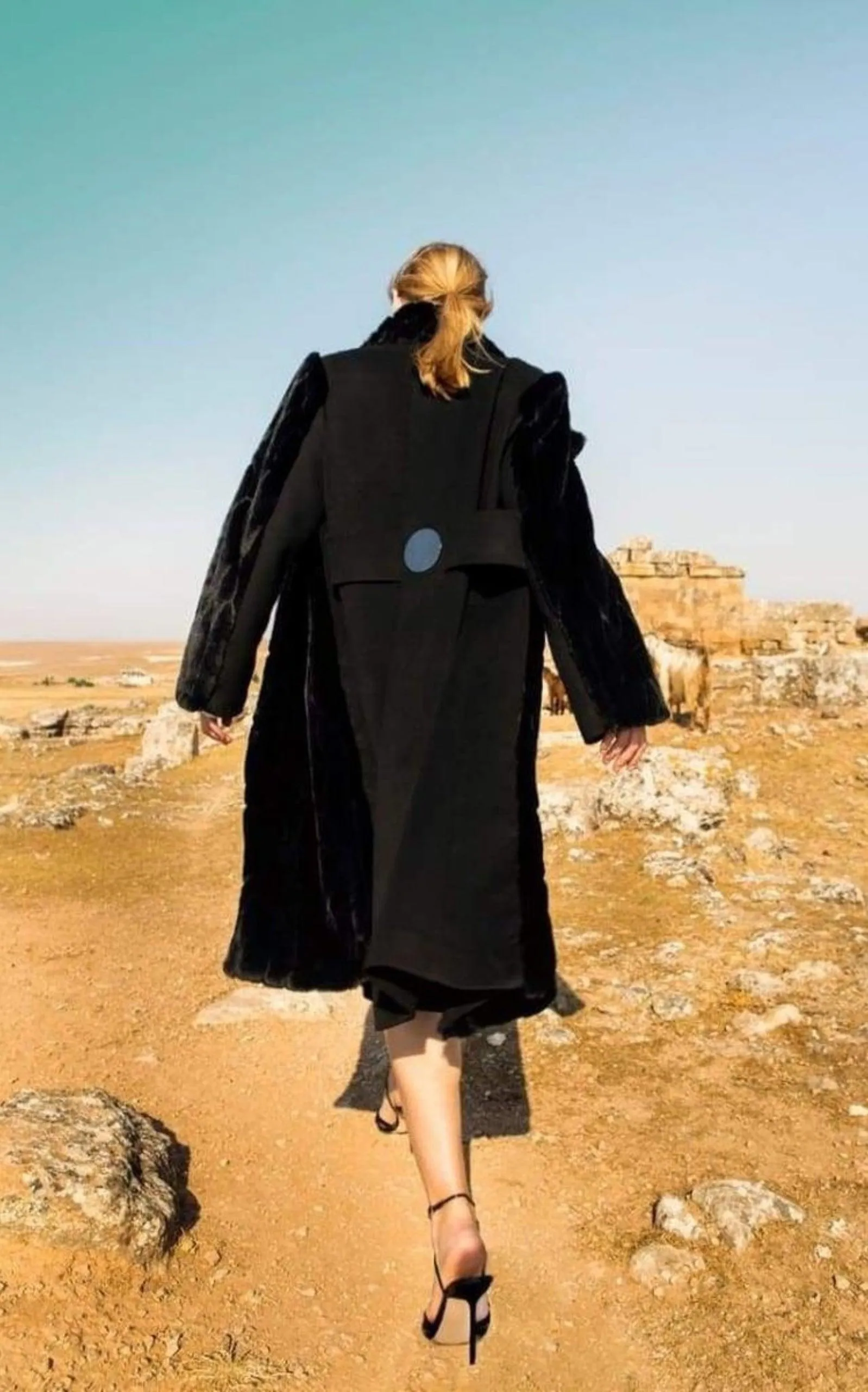Black Faux Fur Details Long Trench Coat
