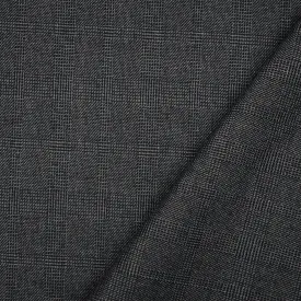Black-Gray Wool Polyester Check Plaid Dobby Suiting Fabric