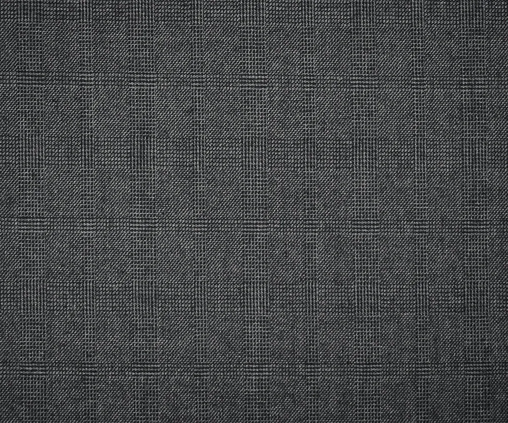 Black-Gray Wool Polyester Check Plaid Dobby Suiting Fabric