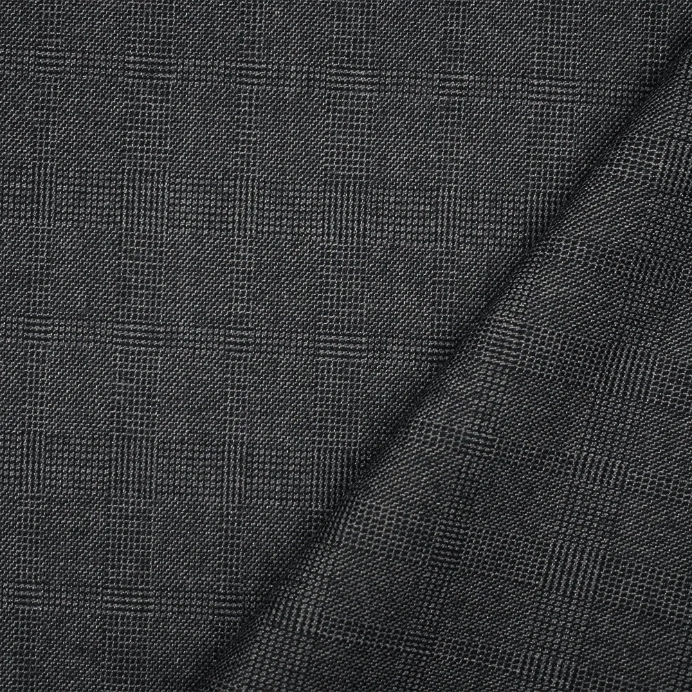 Black-Gray Wool Polyester Check Plaid Dobby Suiting Fabric