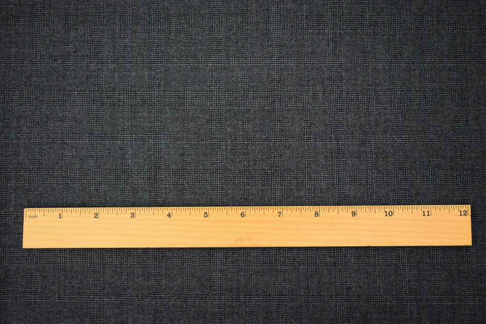 Black-Gray Wool Polyester Check Plaid Dobby Suiting Fabric