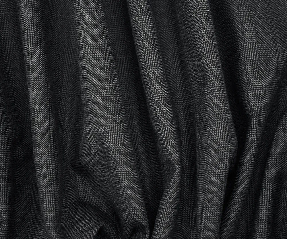 Black-Gray Wool Polyester Check Plaid Dobby Suiting Fabric