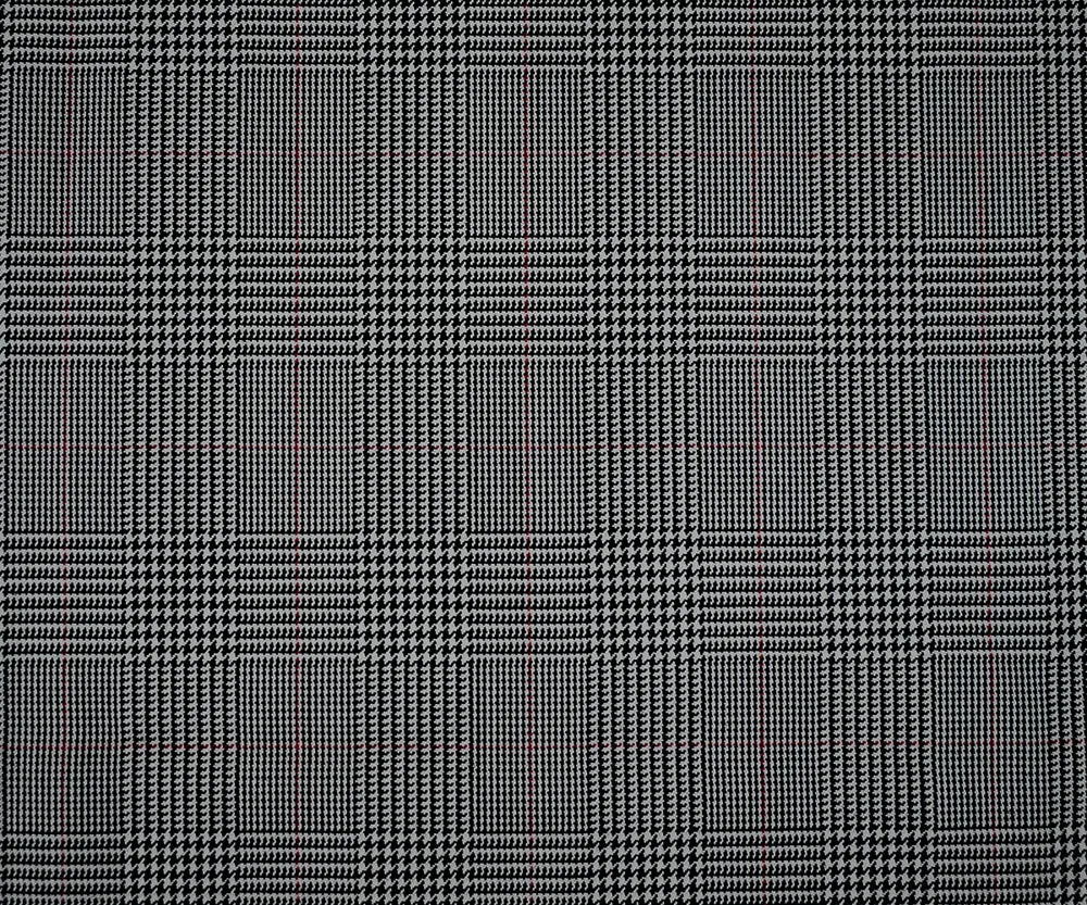 Black-Red-Light Gray Wool-Polyester Glen Plaid Check Woven Suiting Fabric