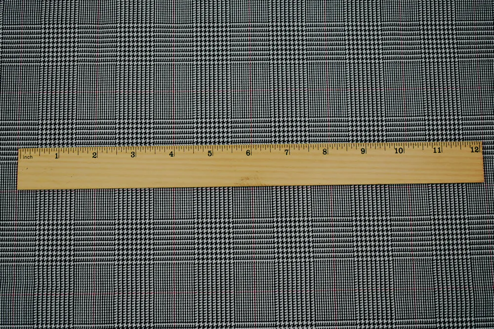 Black-Red-Light Gray Wool-Polyester Glen Plaid Check Woven Suiting Fabric