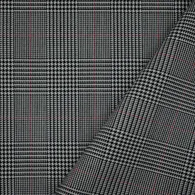 Black-Red-Light Gray Wool-Polyester Glen Plaid Check Woven Suiting Fabric