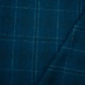 Blue-Black-White Melton Wool Blend Plaid Woven Jacketing Fabric