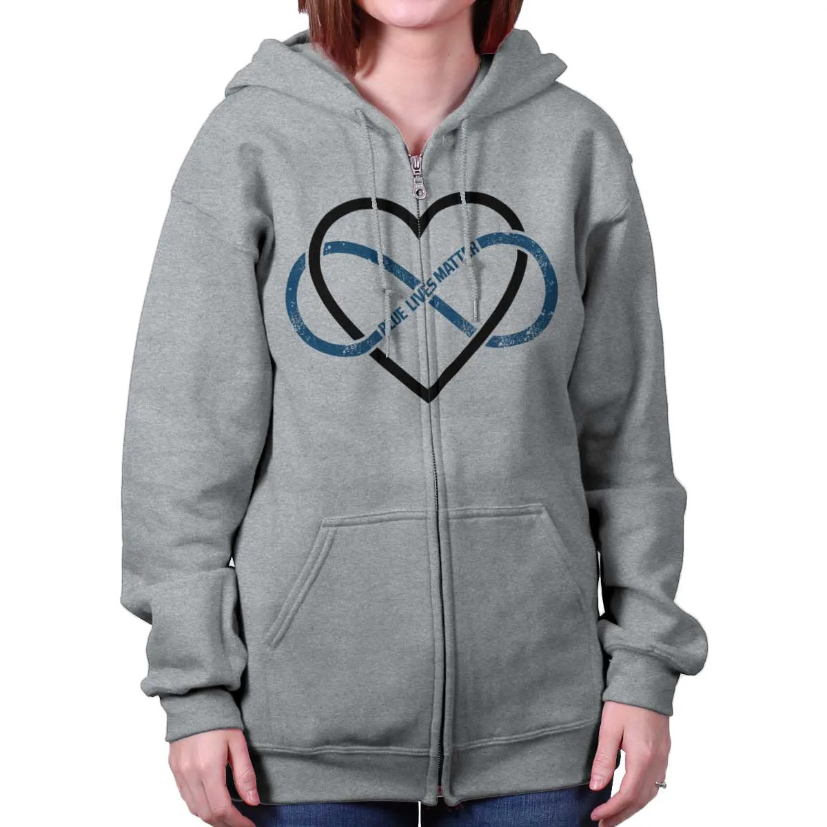 Blue Lives Matter Heart Infinity Zip Hoodie