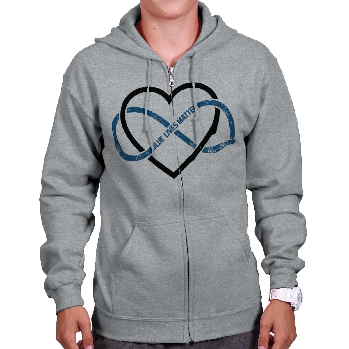 Blue Lives Matter Heart Infinity Zip Hoodie