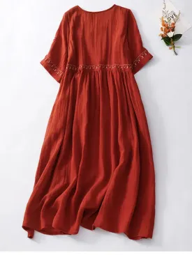 Blue Zone Planet |  Ivy's Literary Retro Embroidered Loose Maxi Dress with Large Hem