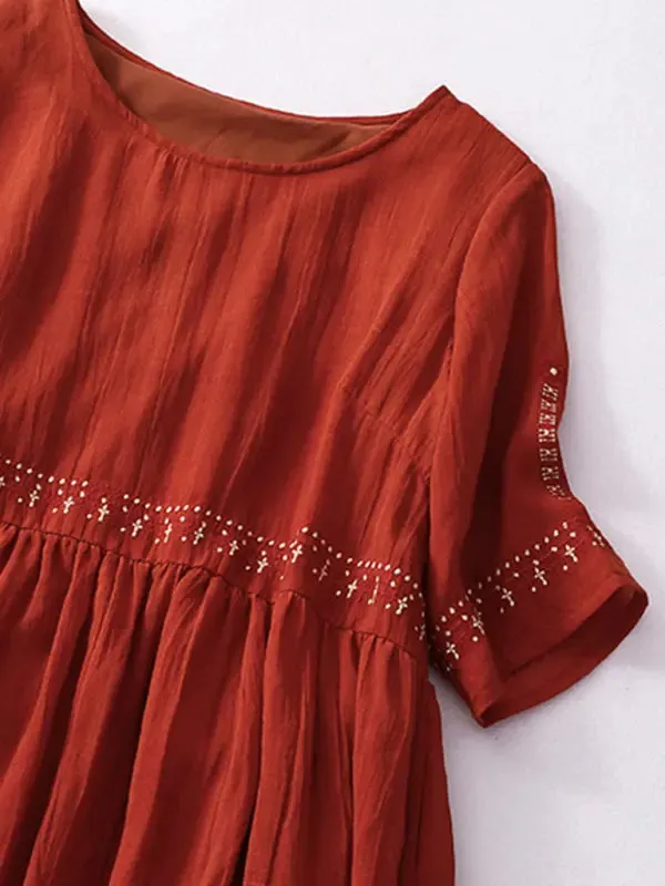 Blue Zone Planet |  Ivy's Literary Retro Embroidered Loose Maxi Dress with Large Hem
