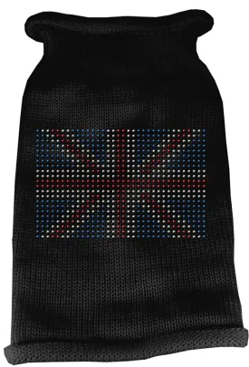 British Flag Rhinestone Knit Pet Sweater XS Black