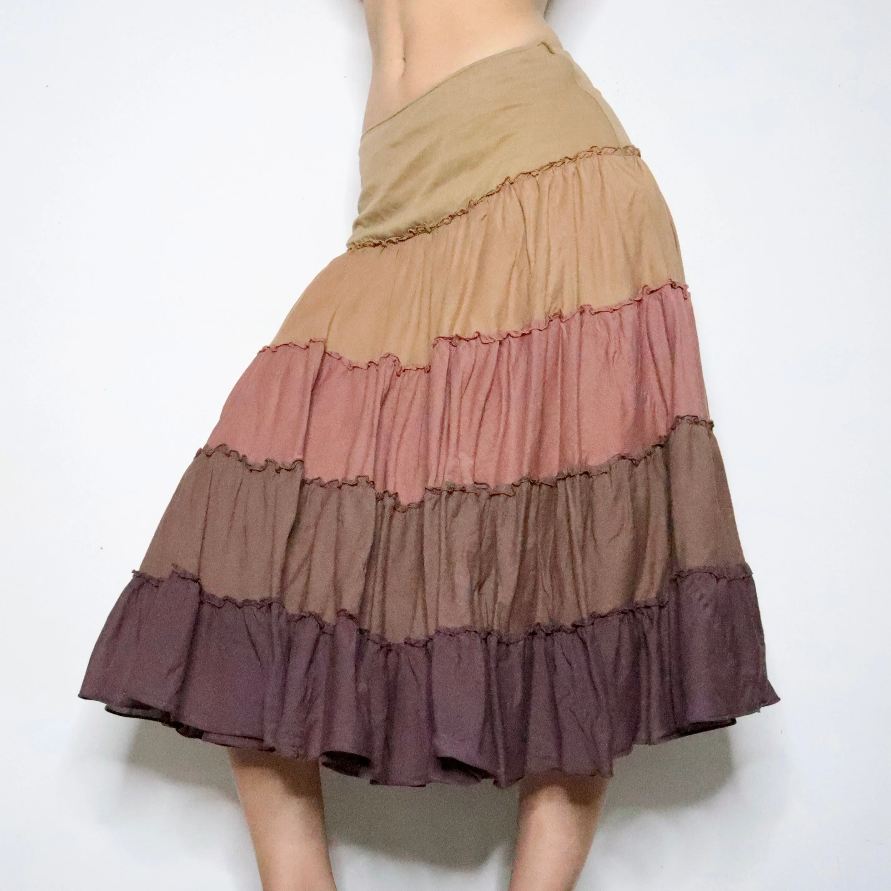 Brown Tiered Maxi Skirt (Small)