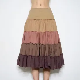 Brown Tiered Maxi Skirt (Small)