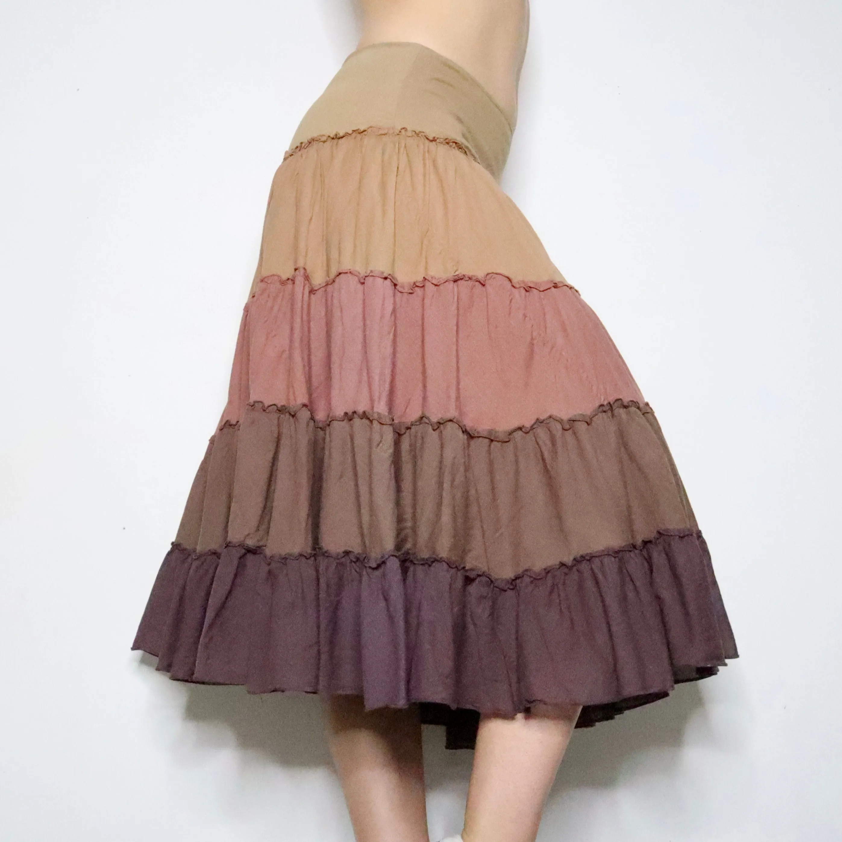 Brown Tiered Maxi Skirt (Small)